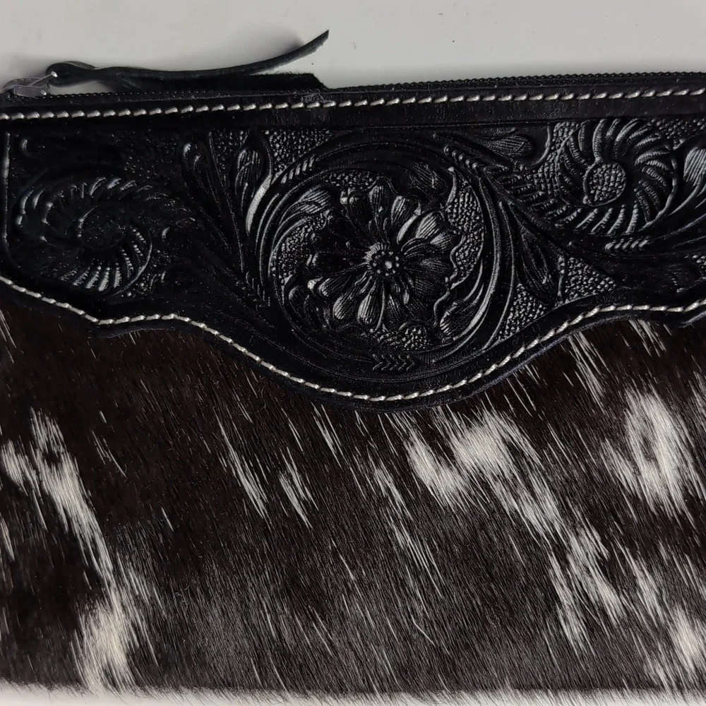 Tooled Leather Cowhide Clutch Purse-NWT - Picture 2 of 8